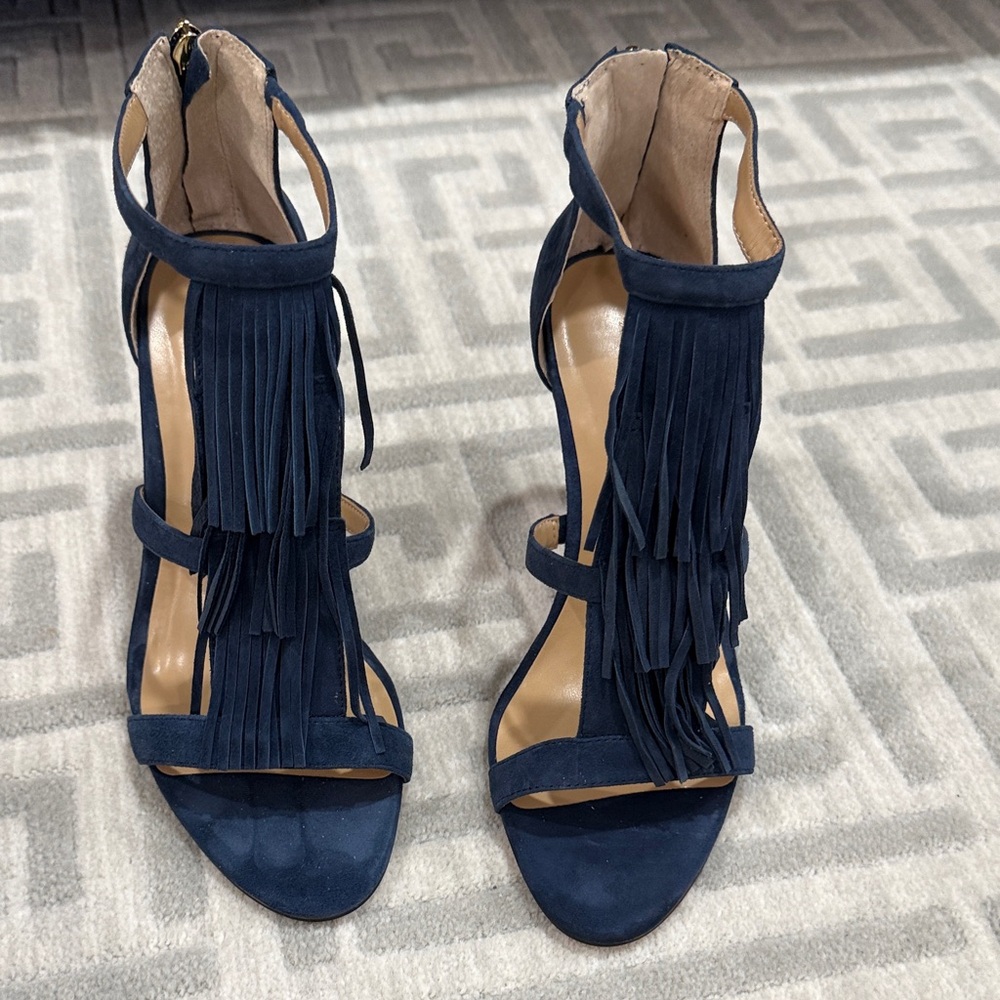 Ann Taylor Navy suede fringe shoe. Insanely stunning! 7.5